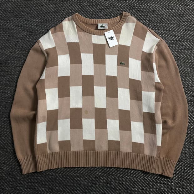 라코스테 빈티지 자수로고 블럭 패턴 니트o 4132
