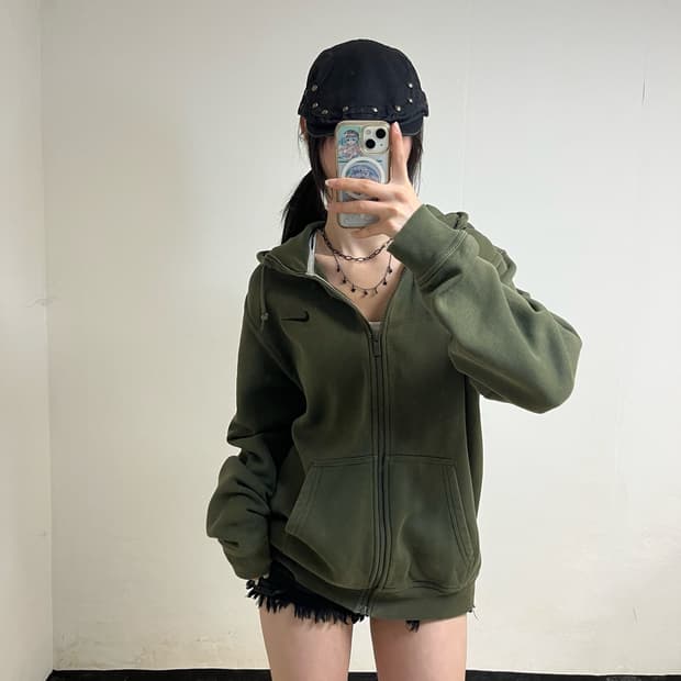 Nike khaki hoodie zip-up