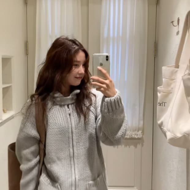 오버사이즈 솝 집업니트 그레이