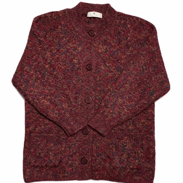 JPN 90s 일본 빈티지 모리걸 아메카지 울 니트 가디건 멜란지 버건디