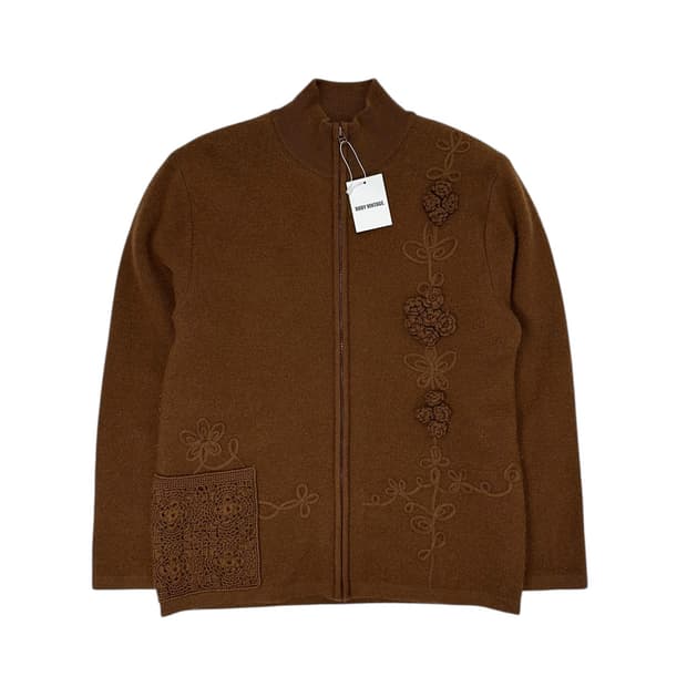Embroidery Wool Zip Knit Jacket