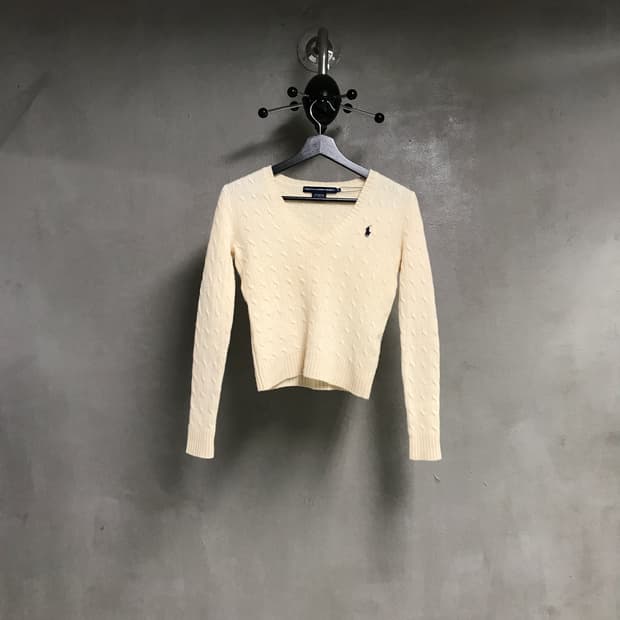 폴로 랄프로렌 케이블 브이넥 니트 화이트 M(W)