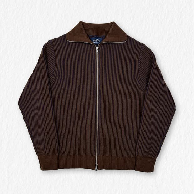 whateverwewant 골 니트 집업 브라운