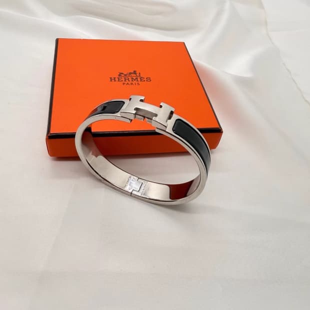 [정품] 에르메스 클릭H 팔찌 블랙 에나멜 실버 팔라듐 풀박스
