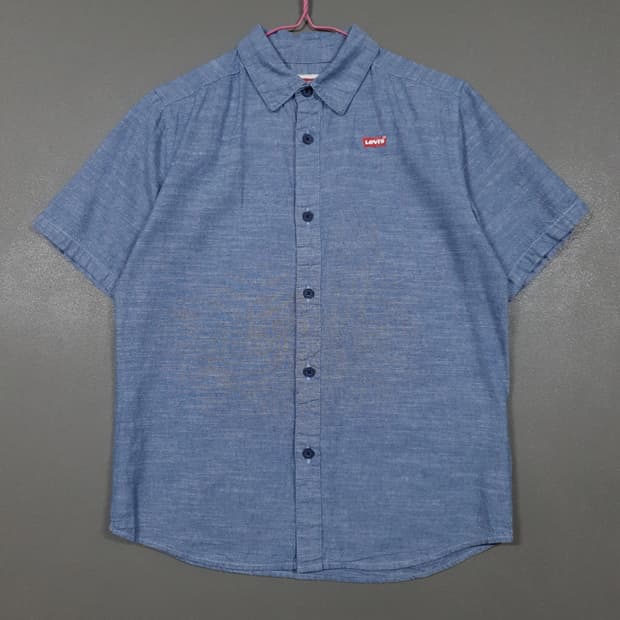 여성 M (55) 리바이스 키즈 포플린 데님 반팔 하프 셔츠 남방