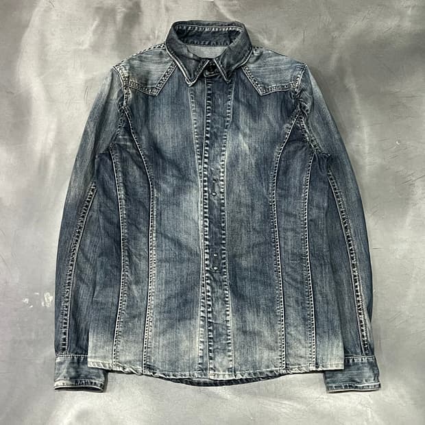  SCHLUSSEL 워시드 절개 셔츠 y15566