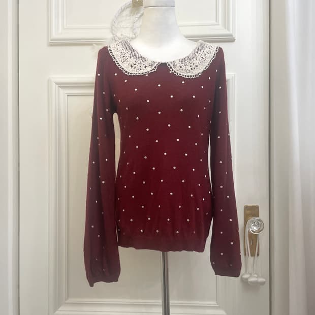 EARTH wine dot embroidery lace collar kn