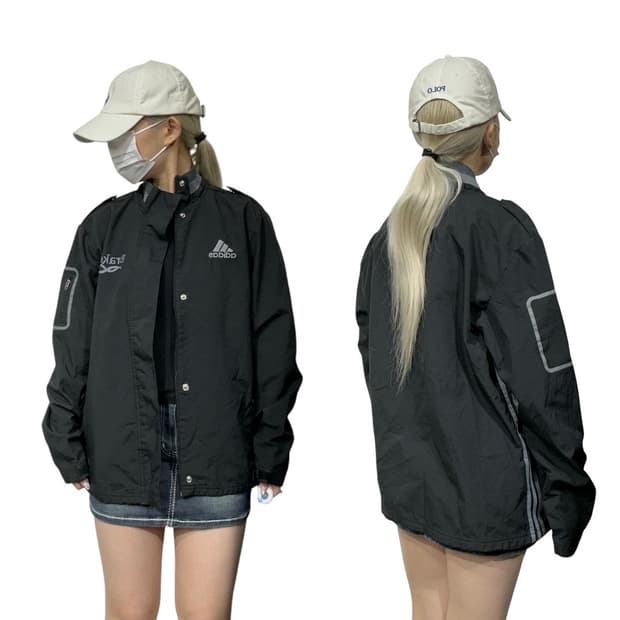 아디다스 블랙 로고 트랙 자켓 L