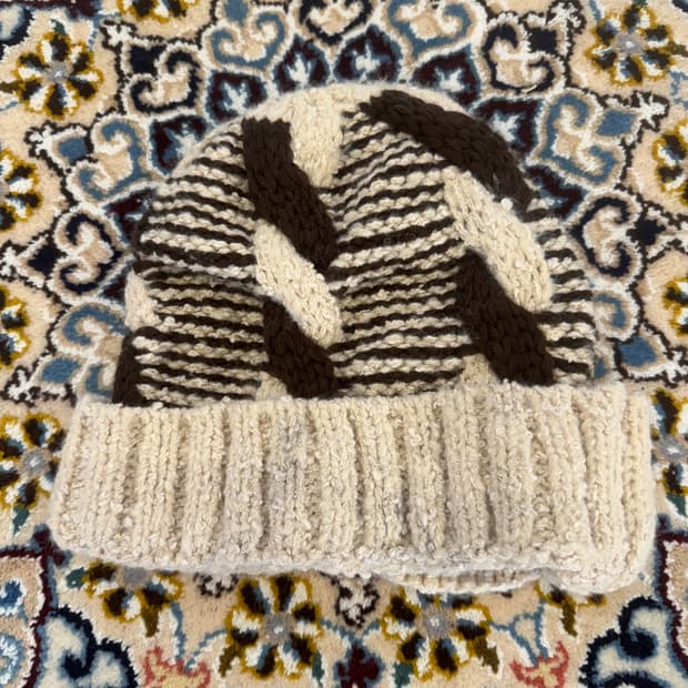 Cream & Brown Cable Knit Beanie