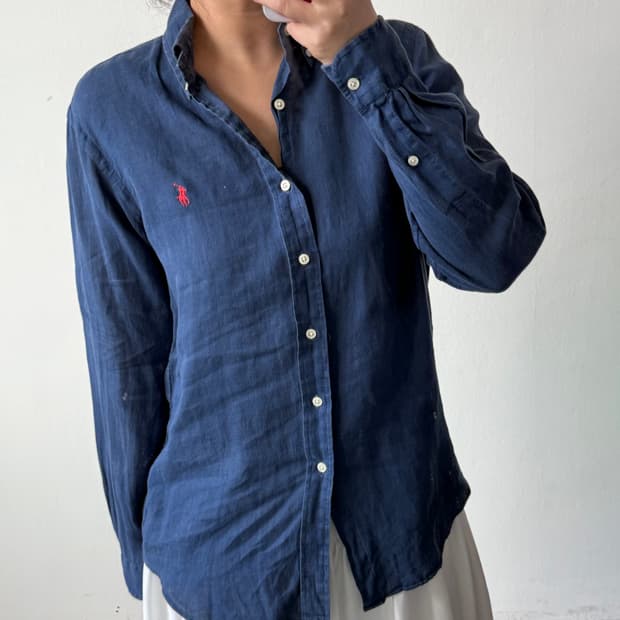 [S] 폴로 클래식핏 네이비 린넨 셔츠