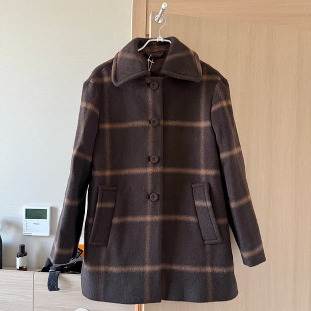 앤아더스토리즈 A 라인 체크 울 코트 브라운 새상품