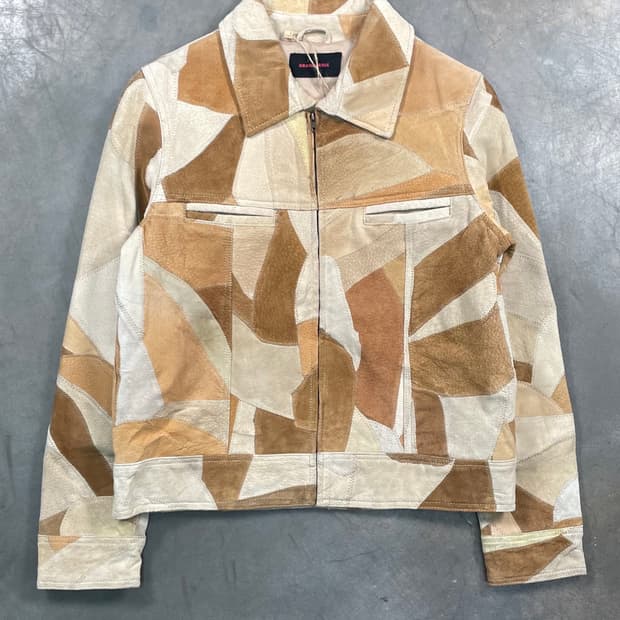 재팬 빈티지 패치워크 레더 숏 자켓