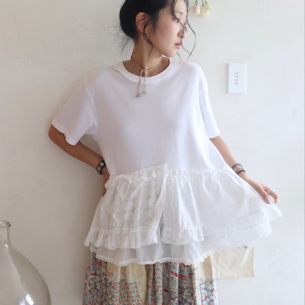 [Beams Boy] Tori-To Lace Frill T-Shirt