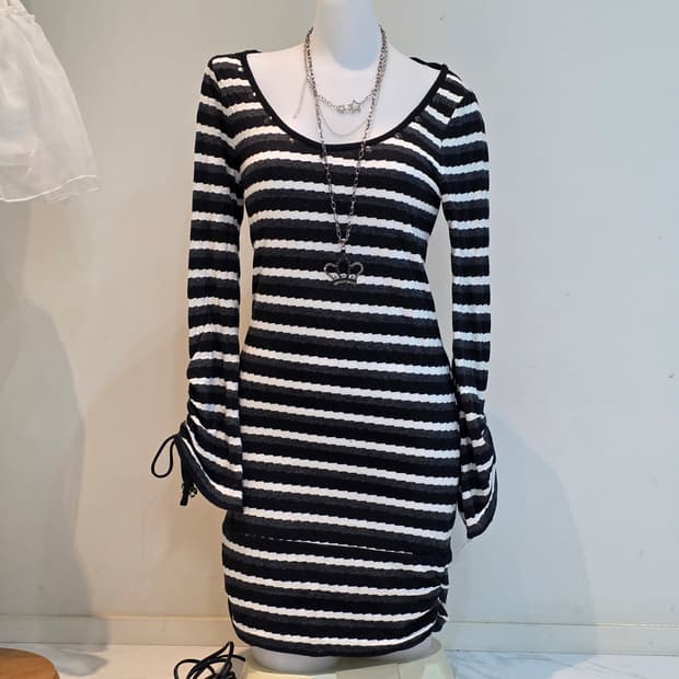 일본 빈티지 오네갸루st 스트라이프 셔링 원피스