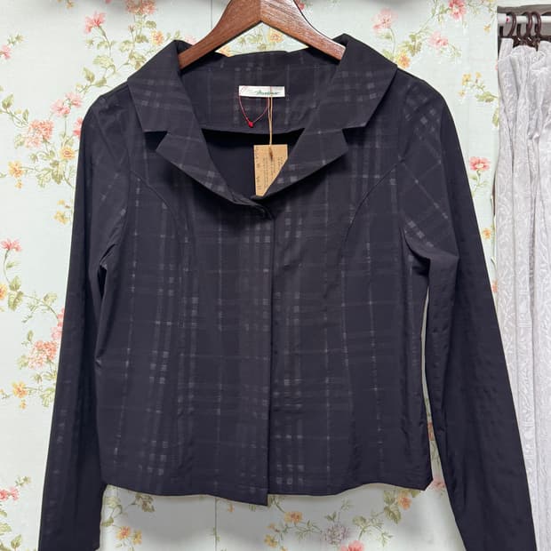 크롭 체크 자켓