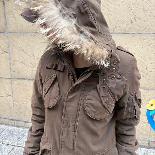 락펑크 카고 넥버클 브라운 야상 집업 자켓