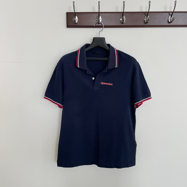 프라다 공용L 리네아로사 네이비 PK 피케 반팔 티셔츠