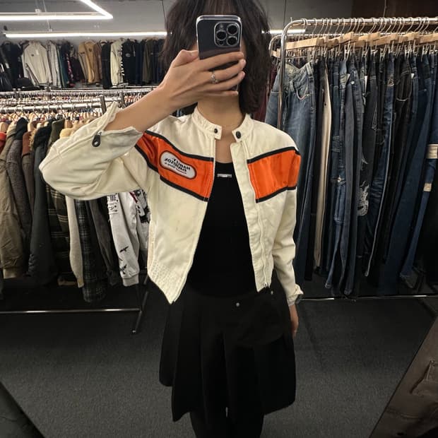 XS)할리데이비슨 빈티지 나일론 크롭 레이싱 자켓