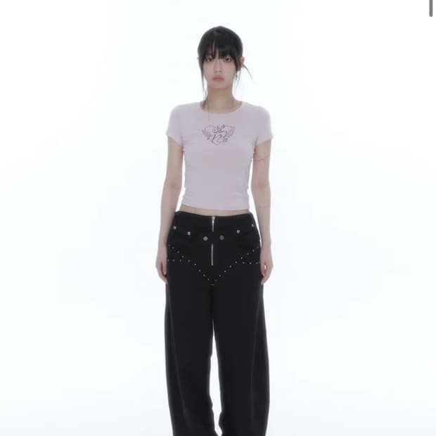카시코 belt rivet oval pants black