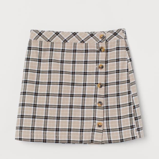 H&M 체크 미니 스커트 베이지