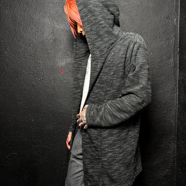 Dark green long draped hooded cardigan  