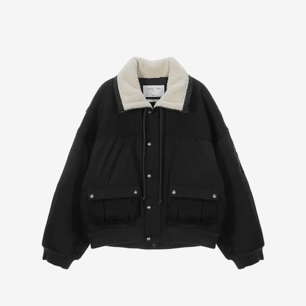 마뗑킴 KNIT MIXED FLIGHT JUMPER IN BLACK L