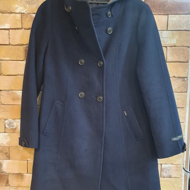 헤지스 네이비 더블 후드 코트