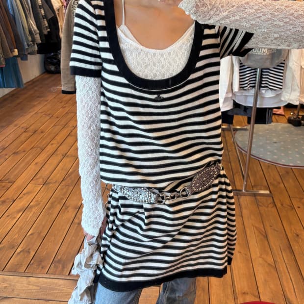 비비안웨스트우드 단가라 반팔 원피스(레드라벨)