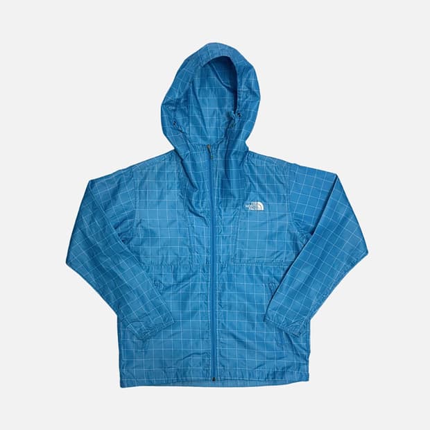 노스페이스 체크 경량 바람막이 하늘색