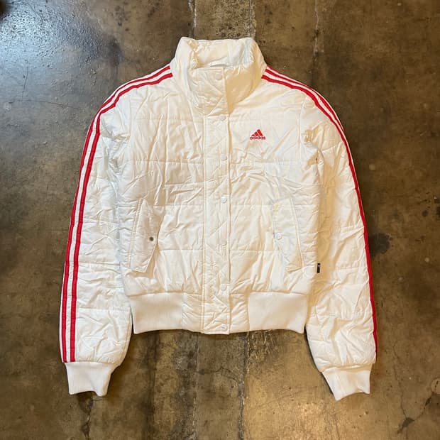 아디다스 y2k 레어 화이트 레드 숏 패디드 자켓