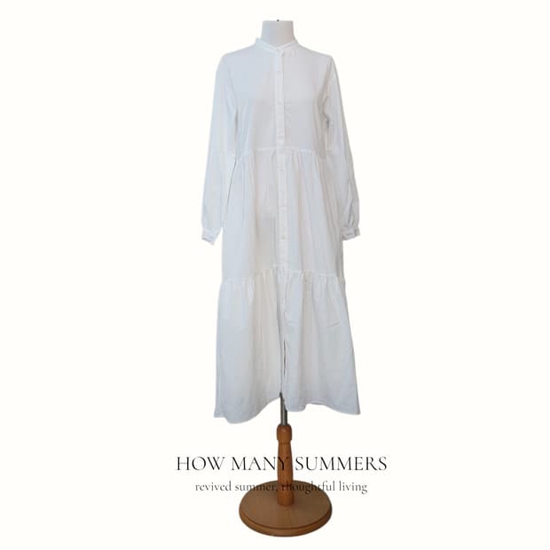 GU 화이트 셔츠 롱 원피스 S 캉캉 밴드카라 긴팔