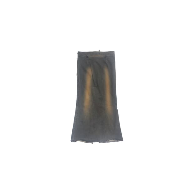 Orange washing span-denim long skirt