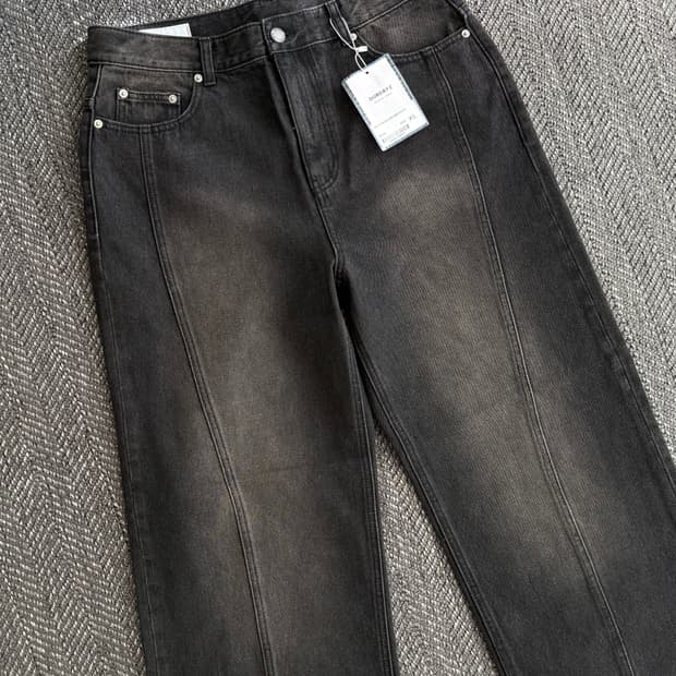 플리마켓🔥 아워데이즈 웨이비 커브드 와이드 데님 팬츠 블랙 (XL)