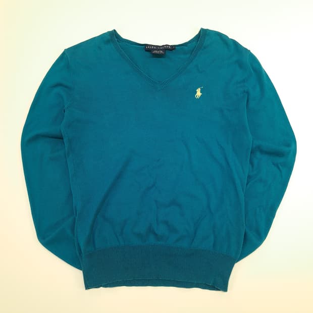 CN746W S 폴로 랄프로렌 블루그린 V넥 긴팔 니트 스웨터