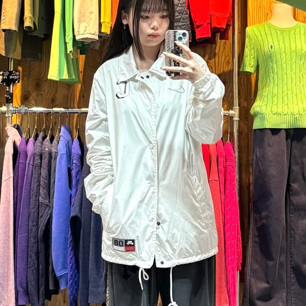 L 나이키 타이거 프린팅 화이트 나일론 코치 자켓