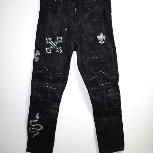 스네이크 & 크로스 스터드 블랙 진