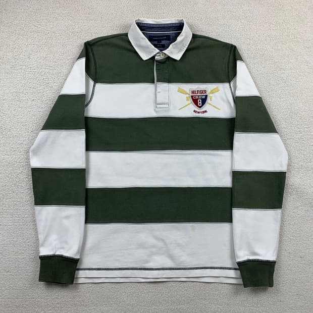타미힐피거 자수로고 스트라이프 럭비 티셔츠 