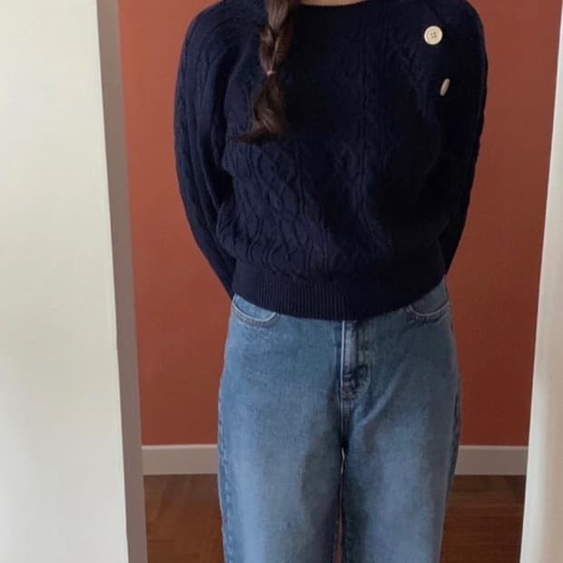 메이비베이비 디어리스트 네이비 버튼니트