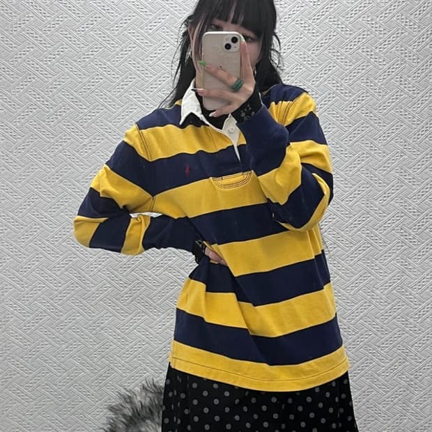 폴로 랄프로렌 레트로 꿀벌 럭비 카라티 롱슬리브 M C09082