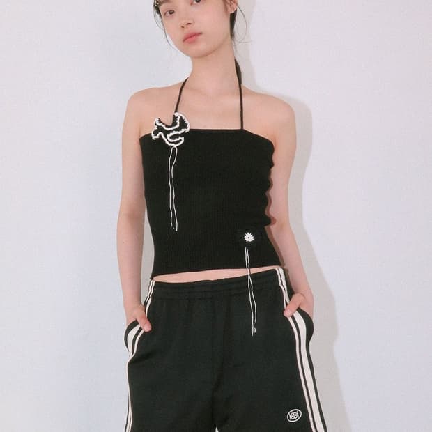 기준 Crochet Knit Tube Top Black