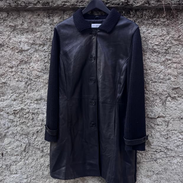 어거스트 맥스 우먼 양가죽 니트 믹스 가죽코트 