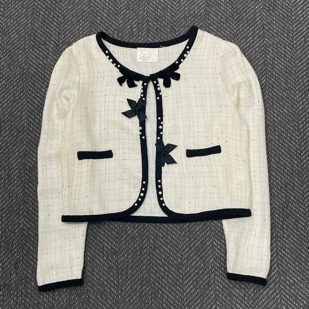 요코 진주 리본 디테일 트위드 자켓 v0303