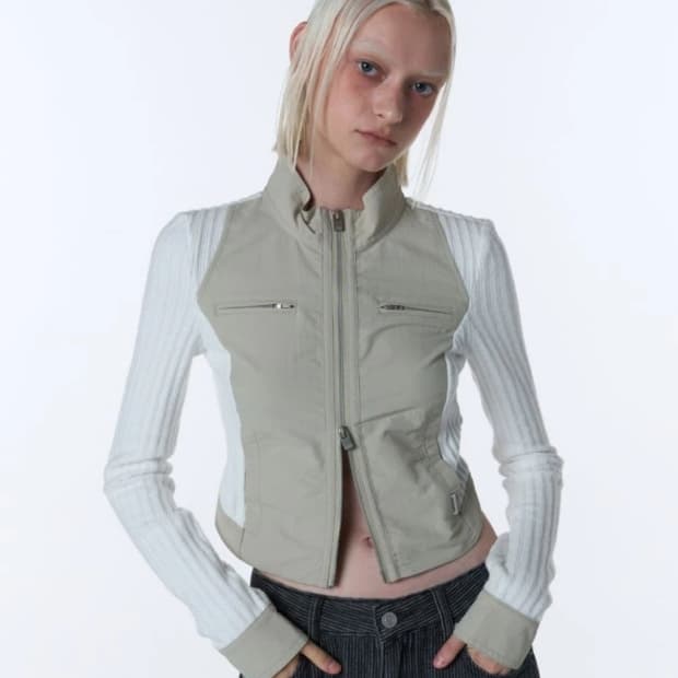 오디너리 홀리데이 리브드 하이넥 가디건