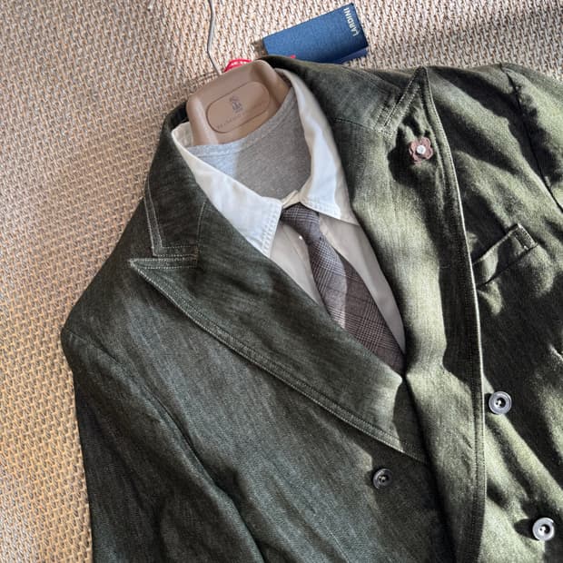 LARDINI 라르디니 이탈리안 최고급 데님 더블 브레스티드 블레이저