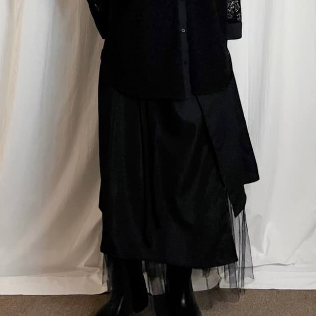 Sheer Layered Wrap Long Skirt – Black