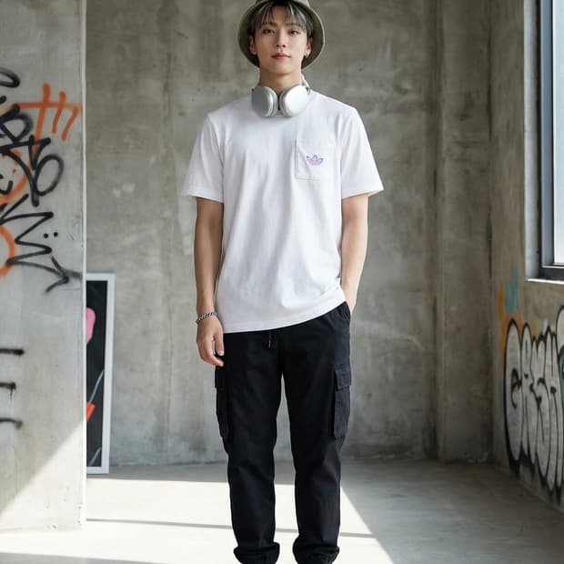 아디다스 오리지널스 네온 라인 빅로고 포켓 반팔 티셔츠