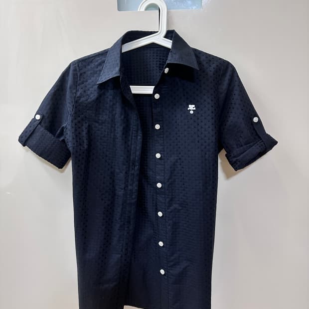 Courreges 꾸레쥬 반팔 도트 블랙 셔츠