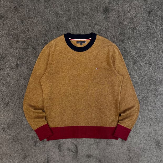 타미힐피거 배색 니트 스웨터