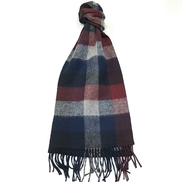 MX520 바버 울 헤링본 멀티 블록 체크 네이비 머플러 목도리