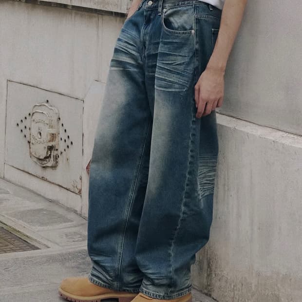 어널러코드 엠보워싱 데님팬츠 그린블루